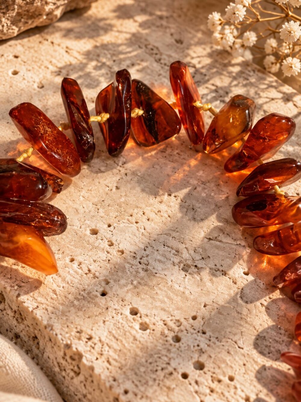 Vintage Baltic Amber Chip Bead Statement Necklace - Cognac Honey